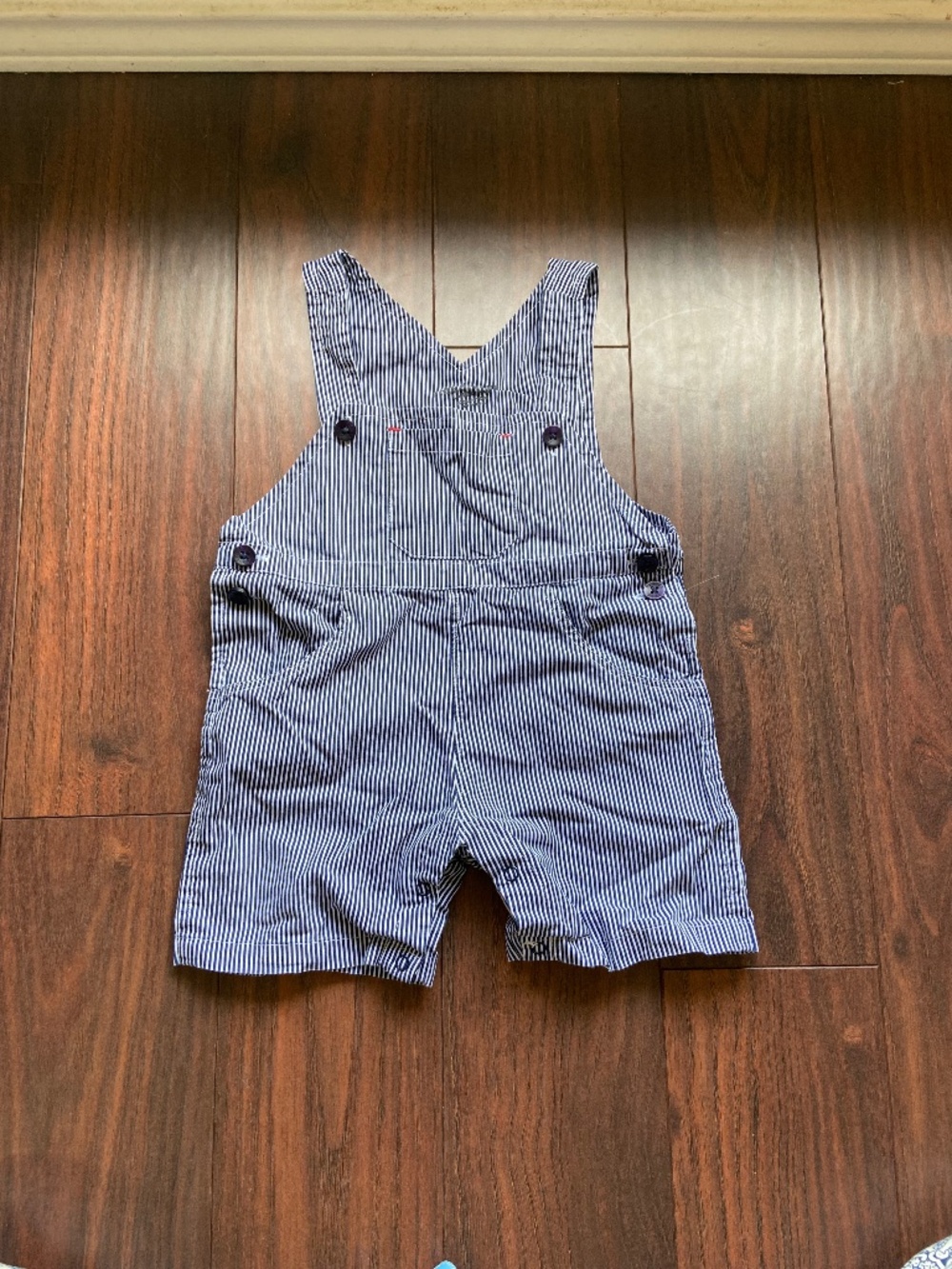 FREE PLANET 100% Cotton Overalls Blue White Striped 24 MO 3 Pockets